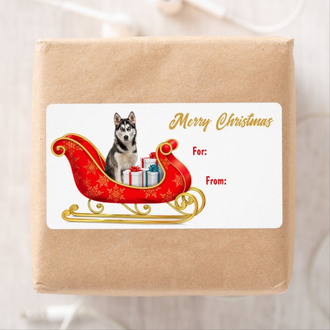 Siberian Husky Dog Christmas Sleigh Gift Tag (Insitu)