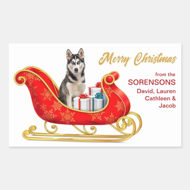 Siberian Husky Dog Christmas Sleigh Sticker (Front)