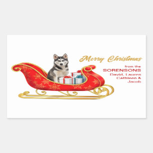 Siberian Husky Dog Christmas Sleigh Sticker