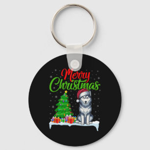Siberian Husky Dog Christmas Tree Light Funny Xmas Keychain