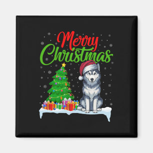 Siberian Husky Dog Christmas Tree Light Funny Xmas Magnet