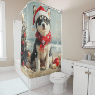 Siberian Husky Dog Christmas Vintage Beach