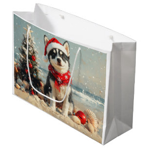 Siberian Husky Dog Christmas Vintage Beach Large Gift Bag