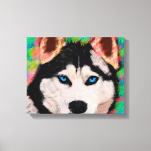 Siberian Husky Dog Colourful Art Water Colour Pain Canvas Print