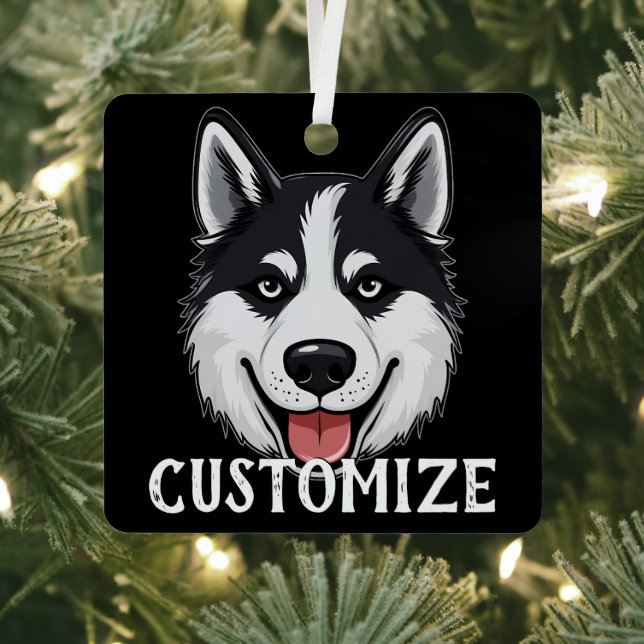 Siberian Husky Dog Custom Name Memorial Christmas Metal Ornament (Insitu)