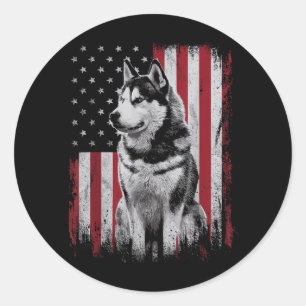 Siberian Husky Dog Dad Mom America 4th of July Classic Round Sticker