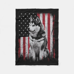 Siberian Husky Dog Dad Mom America 4th of July Fleece Blanket