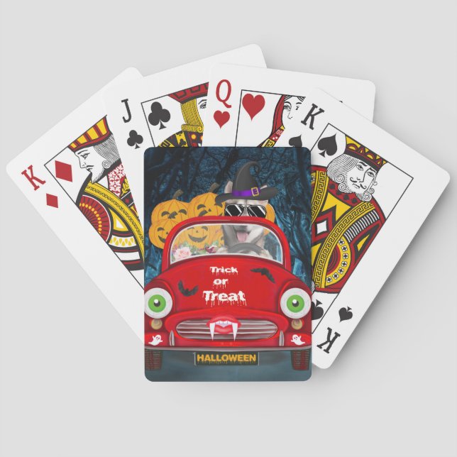 Siberian Husky Dog Driving Car Scary Halloween  Playing Cards (Back)