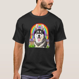 Siberian Husky Dog  Easter Bunny Egg Hunt Rainbow T-Shirt