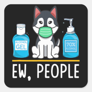Siberian Husky Dog Face Mask And Hand Wash Square Sticker