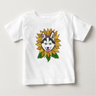 Siberian Husky Dog Face on a Sunflower Baby T-Shirt