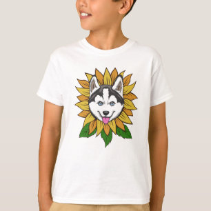 Siberian Husky Dog Face on a Sunflower T-Shirt
