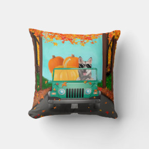 Siberian Husky Dog Fall Pumpkin Throw Pillow