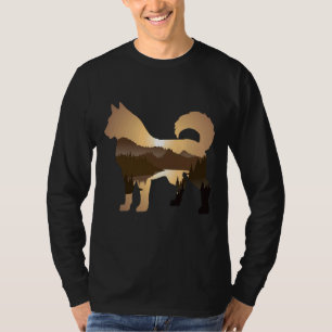 Siberian Husky Dog Forest Mountain Sunset Siberi T-Shirt