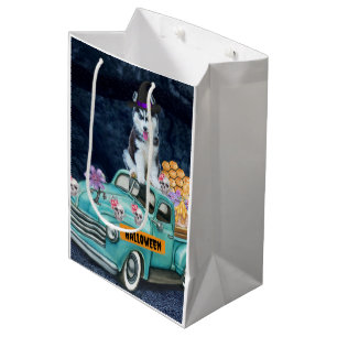 Siberian Husky Dog Halloween Truck Scary Night  Medium Gift Bag