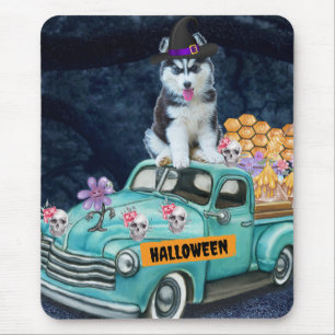 Siberian Husky Dog Halloween Truck Scary Night  Mouse Pad