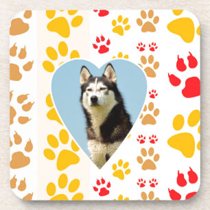 Siberian Husky Dog Heart Paws Print Coaster