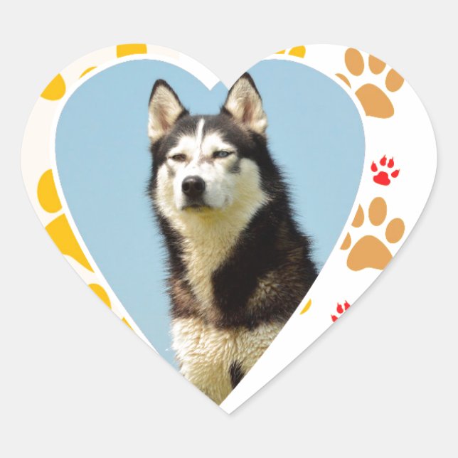 Siberian Husky Dog Heart Paws Print Heart Sticker (Front)