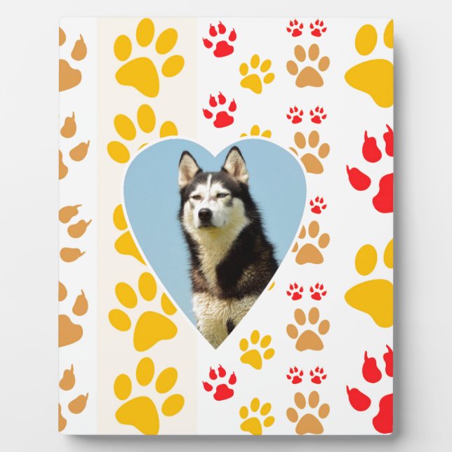 Siberian Husky Dog Heart Paws Print Plaque (Front)