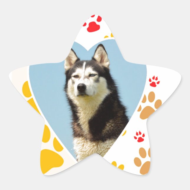 Siberian Husky Dog Heart Paws Print Star Sticker (Front)