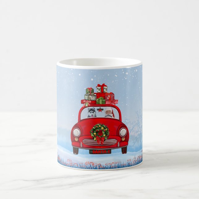 Siberian Husky Dog In Car With Santa Claus Coffee Mug (Center)
