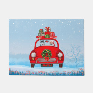 Siberian Husky Dog In Car With Santa Claus Doormat