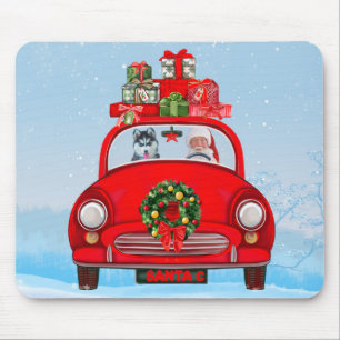 Siberian Husky Dog In Car With Santa Claus Mouse Pad
