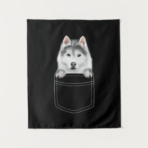 Siberian Husky Dog In Pocket  Funny Dog Lover Gift Tapestry
