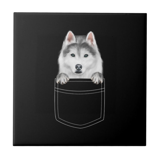 Siberian Husky Dog In Pocket |Funny Dog Lover Gift Tile (Front)