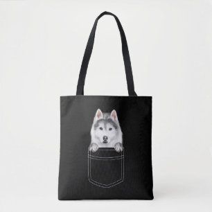 Siberian Husky Dog In Pocket  Funny Dog Lover Gift Tote Bag