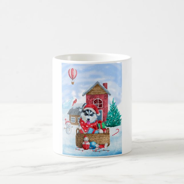 Siberian Husky Dog In snow Christmas Dog House Coffee Mug (Center)