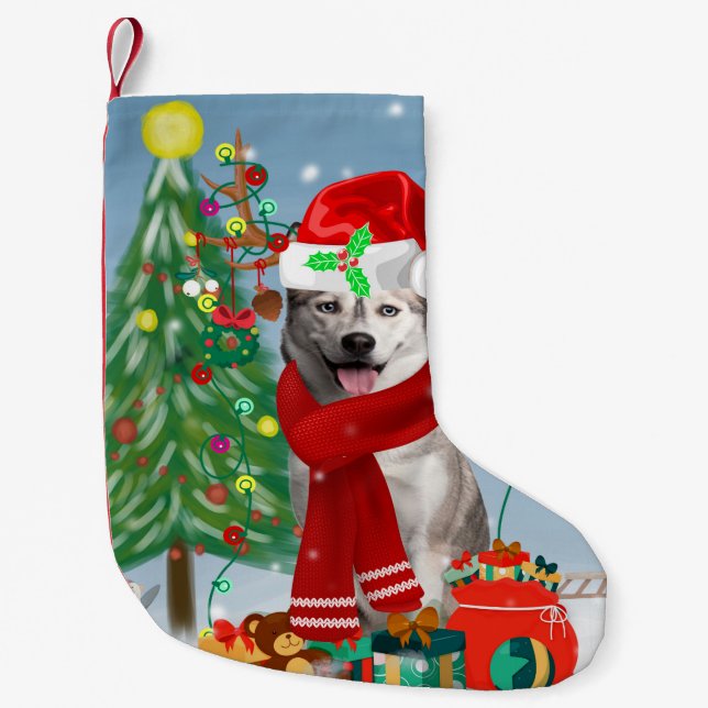 Siberian Husky Dog in Snow Christmas  Small Christmas Stocking (Front)