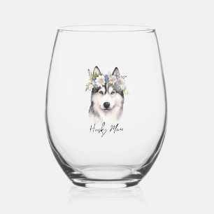 Siberian Husky Dog Lover Stemless Wine Glass