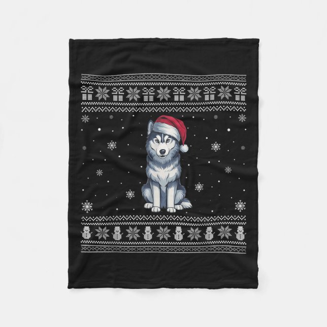 Siberian Husky Dog Lovers Men Women Santa Ugly Xma Fleece Blanket (Front)