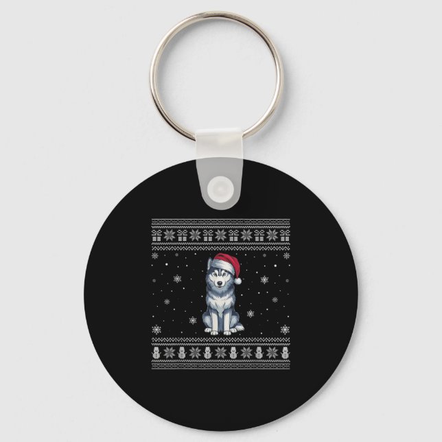 Siberian Husky Dog Lovers Men Women Santa Ugly Xma Keychain (Front)