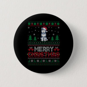 Siberian Husky Dog Lovers Santa Hat Christmas Tree 2 Inch Round Button