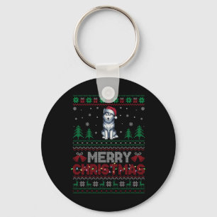 Siberian Husky Dog Lovers Santa Hat Christmas Tree Keychain