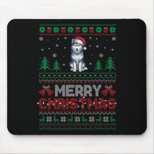 Siberian Husky Dog Lovers Santa Hat Christmas Tree Mouse Pad