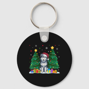 Siberian Husky Dog Lovers Santa Hat Ugly Christmas Keychain