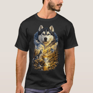 Siberian Husky Dog Nature Howling to the Moon T-Shirt