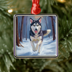 Siberian Husky   Dog Painting Winter Metal Ornament