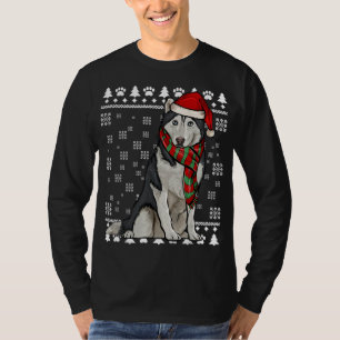 Siberian Husky Dog Santa Hat Xmas Ugly Christmas T-Shirt