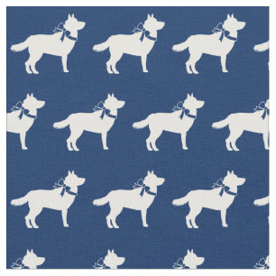 Siberian Husky Dog Silhouette Pet Navy Blue Fabric