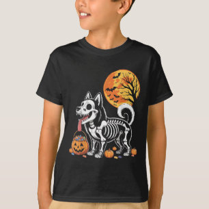 Siberian Husky Dog Skeleton Y Pumpkin Moon Hallowe T-Shirt