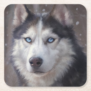 Siberian Husky Dog Square Paper Coaster