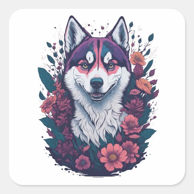 Siberian Husky Dog Square Sticker (Front)