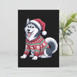 Siberian Husky Dog Ugly Sweater Santa Hat Xmas Invitation