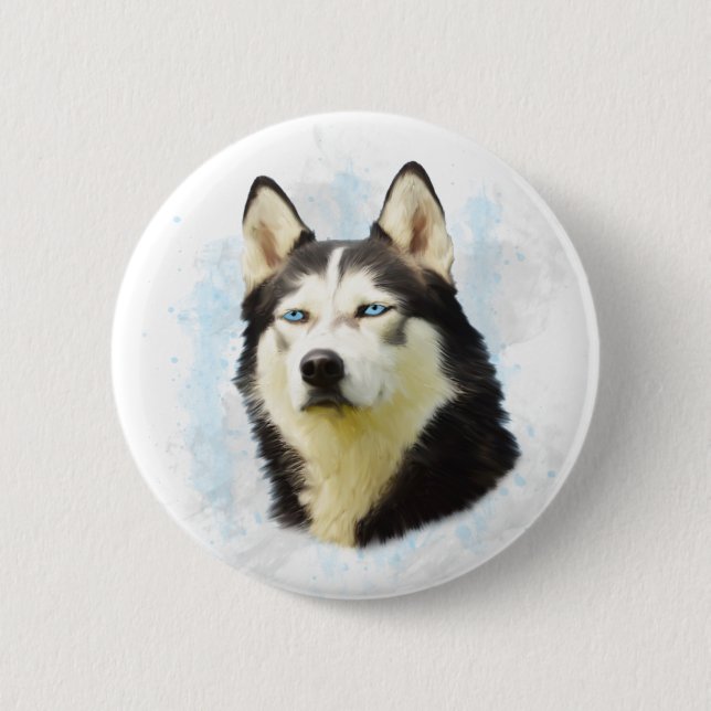 Siberian Husky Dog Water Colour Art Painting 2 Inch Round Button (Front)