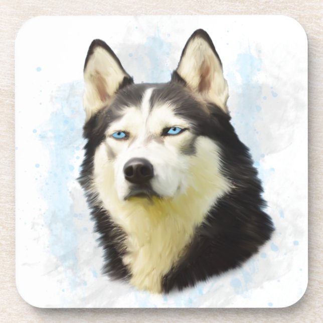 Siberian Husky Dog Water Colour Art Painting Coaster (Front)
