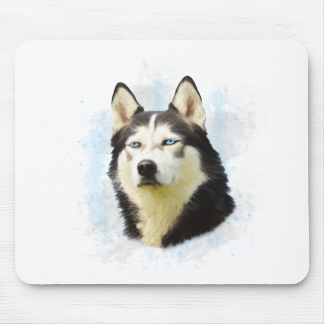 Siberian Husky Dog Water Colour Art Painting Mouse Pad (Front)